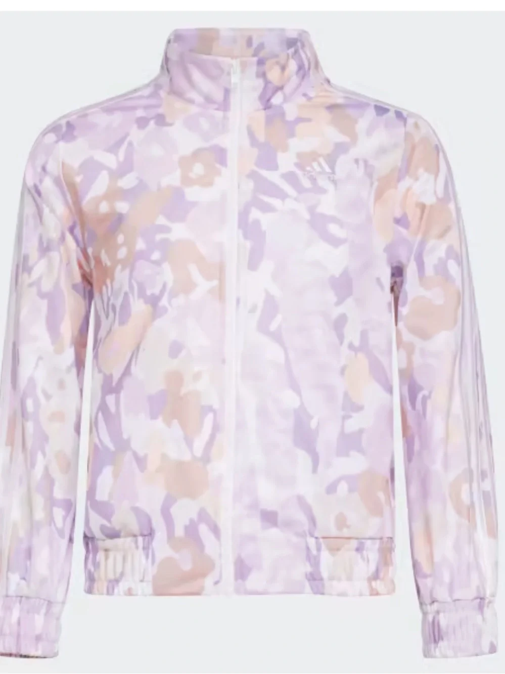 NWT-adidas Girls' Pastel Camo 3-Stripe Tricot Jacket - Lavender/Blush/White